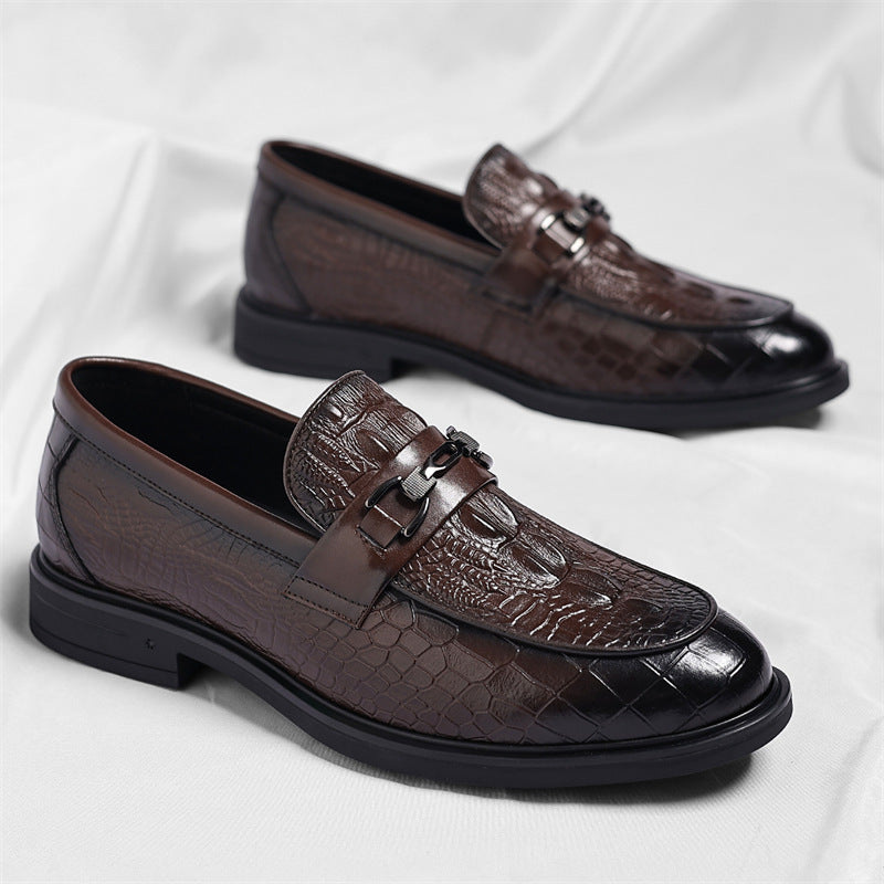Men's Crocodile Pattern High Sense British Slip Men's Business Leather Shoes