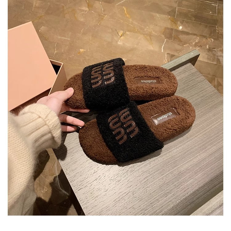 Women's Outdoor Style Flat Strap Fleece-lined Lamb Sandals