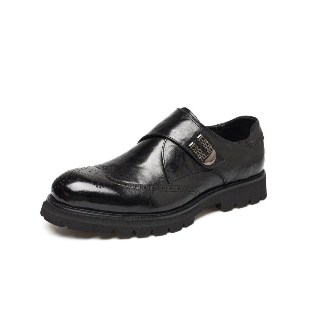 Men's Layer Cowhide Brogue Formal Business Low Leather Shoes