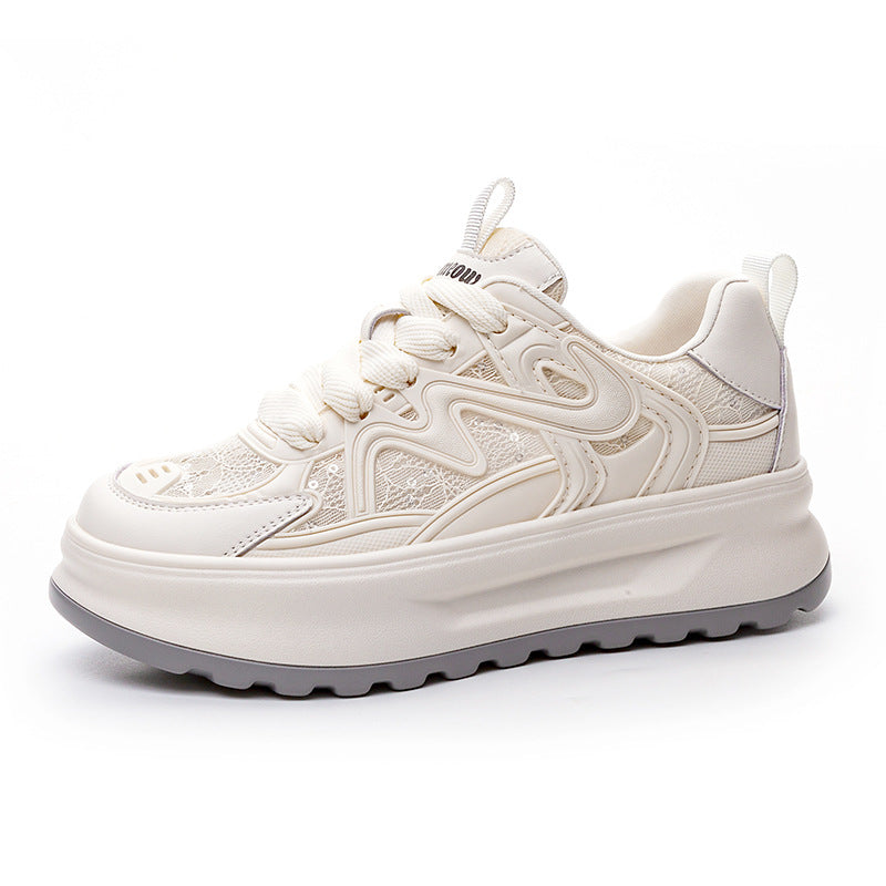 Women's White For Summer Thick Bottom Breathable Sneakers