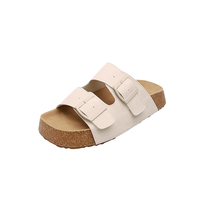 Women's Cowhide Version Mini Vintage Buckle Platform Slippers