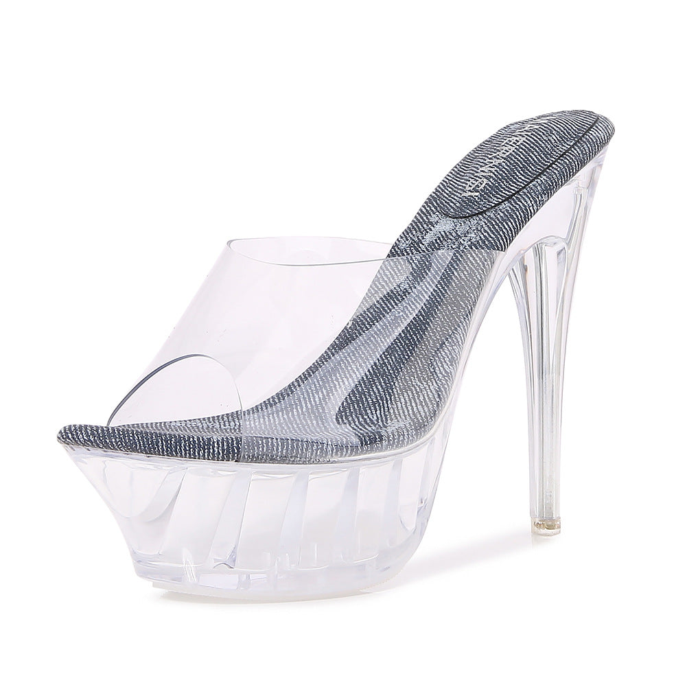 Catwalk Fashion Transparent Waterproof Platform Stiletto Heels
