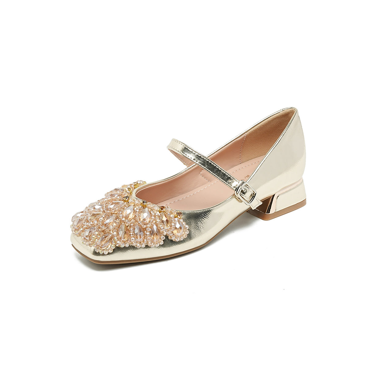 Women's Mid Beaded Pumps Low-cut Chunky Mary Women's Fashion Shoes