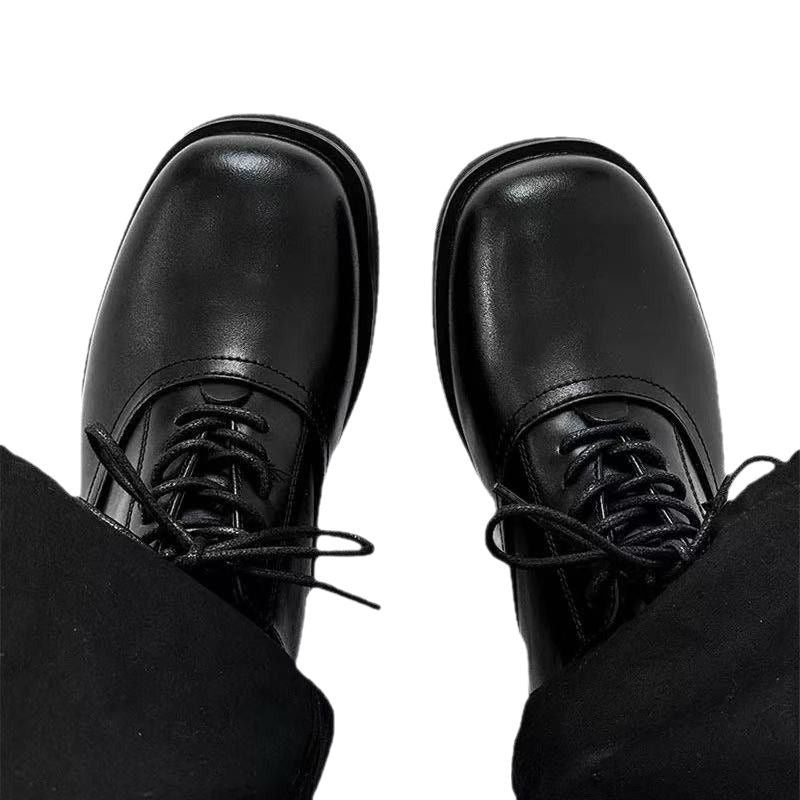 Men's Square Toe Couple Niche Retro Business Formal Wear Commuter Leather Shoes