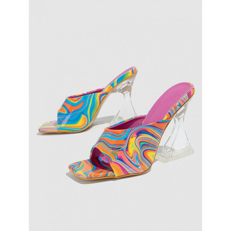 Colorful Opposite Sex Chunky High Sexy Bar Heels