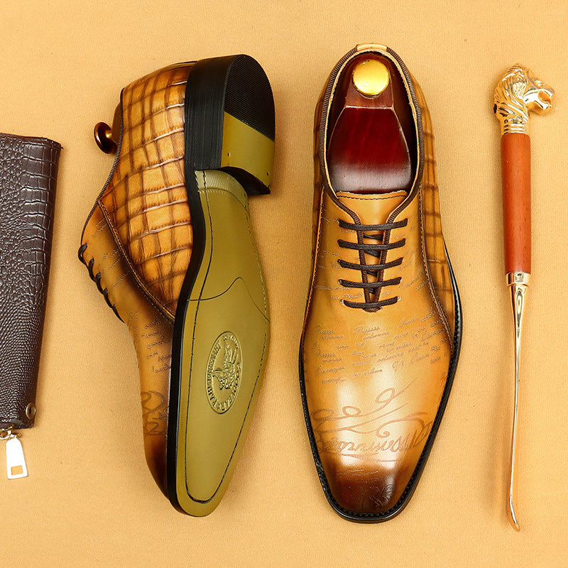 Men's Cowhide Crocodile Pattern Oxford Business Formal Wear Leather Shoes