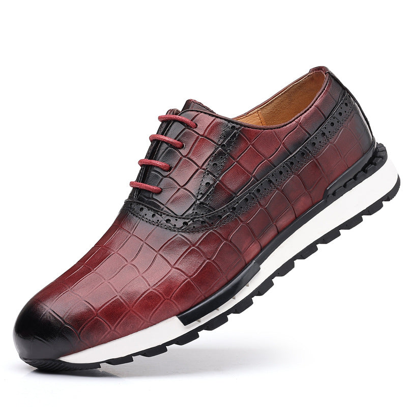 Men's Layer Cowhide Pointed Toe Breathable British Lace Up Leather Shoes