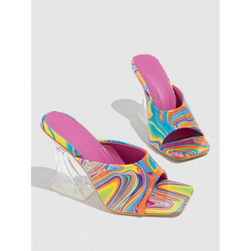 Colorful Opposite Sex Chunky High Sexy Bar Heels