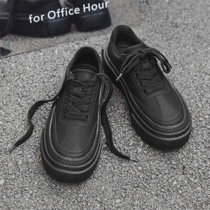 Men's Black Warrior Niche Platform Increased Round Toe Leather Shoes