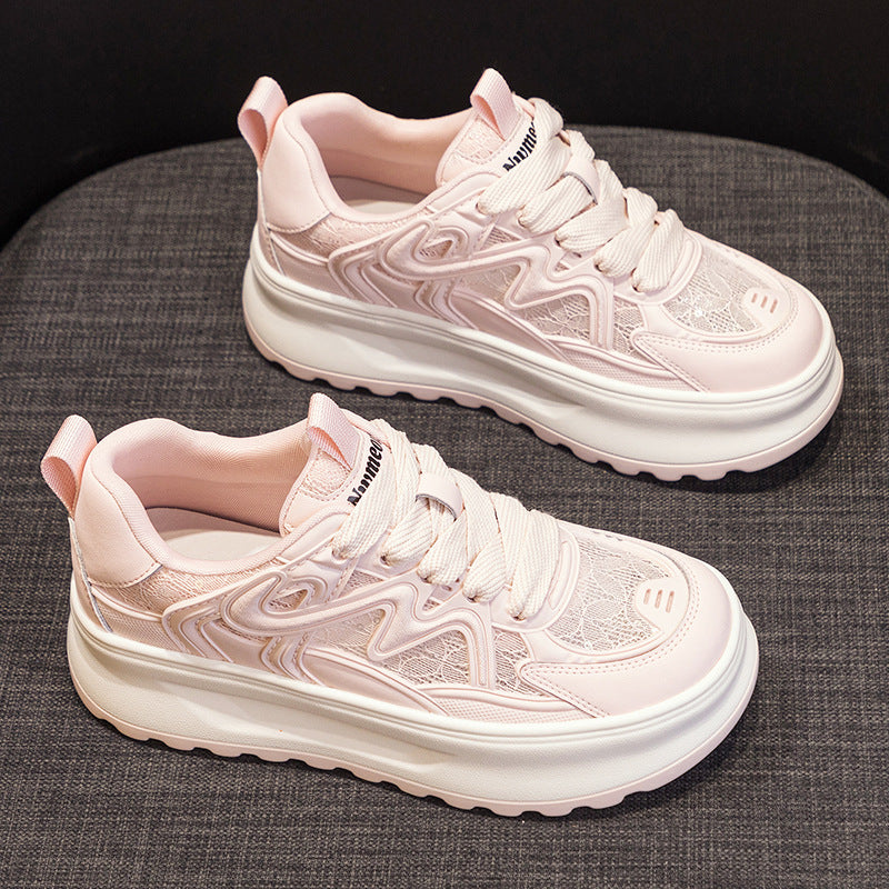 Women's White For Summer Thick Bottom Breathable Sneakers