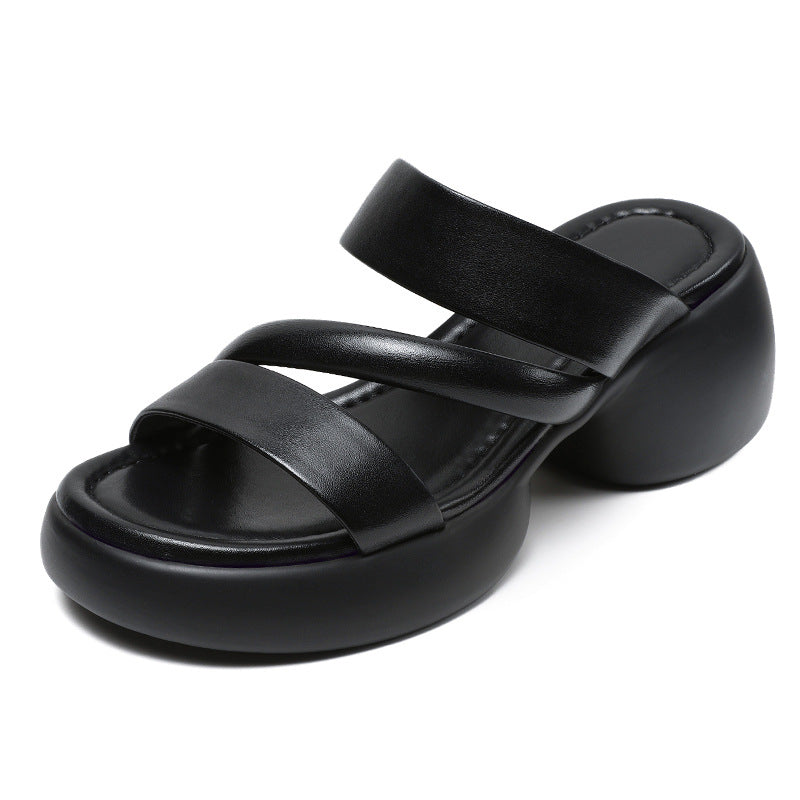 Women's Chunky Slip-on High Authentic Leisure Muffin Heels