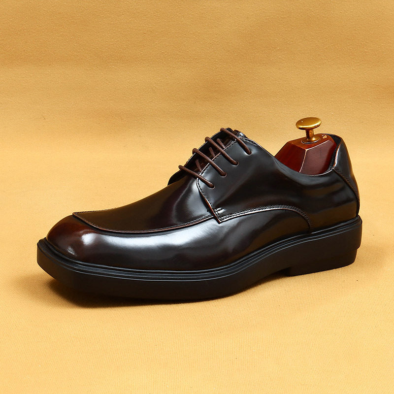 Men's Shiny Square Toe Platform British Patent Leather Shoes