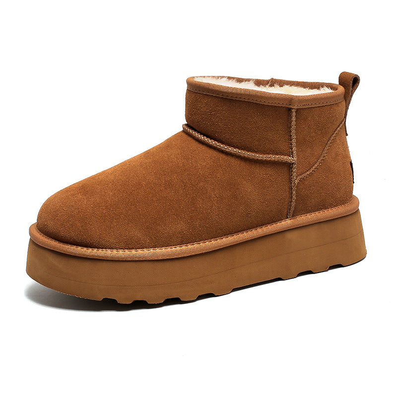 Men's Cow Suede Waterproof One Pedal Thick Snow Boots