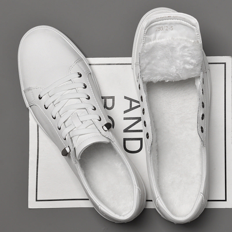 Women's & Men's Large Size White Cowhide Soft Bottom Men's Board Shoes