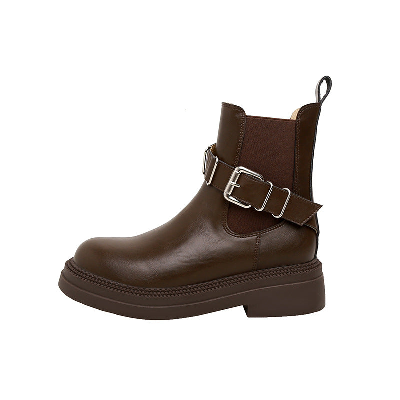 Women's British Style Ankle Platform Chelsea Belt Boots