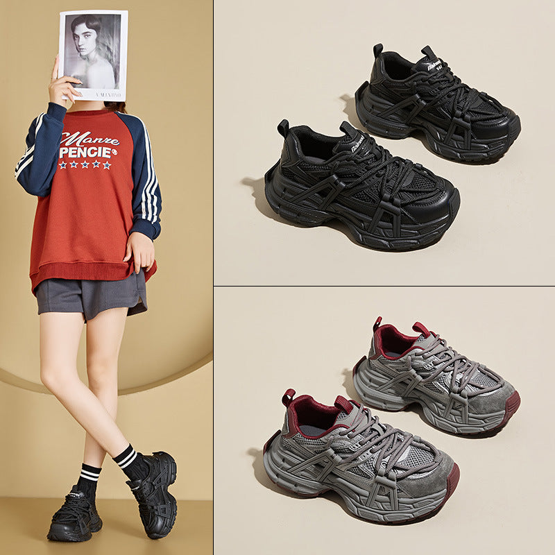 Women's Dad Thick-soled Black Small Height Increasing Casual Shoes