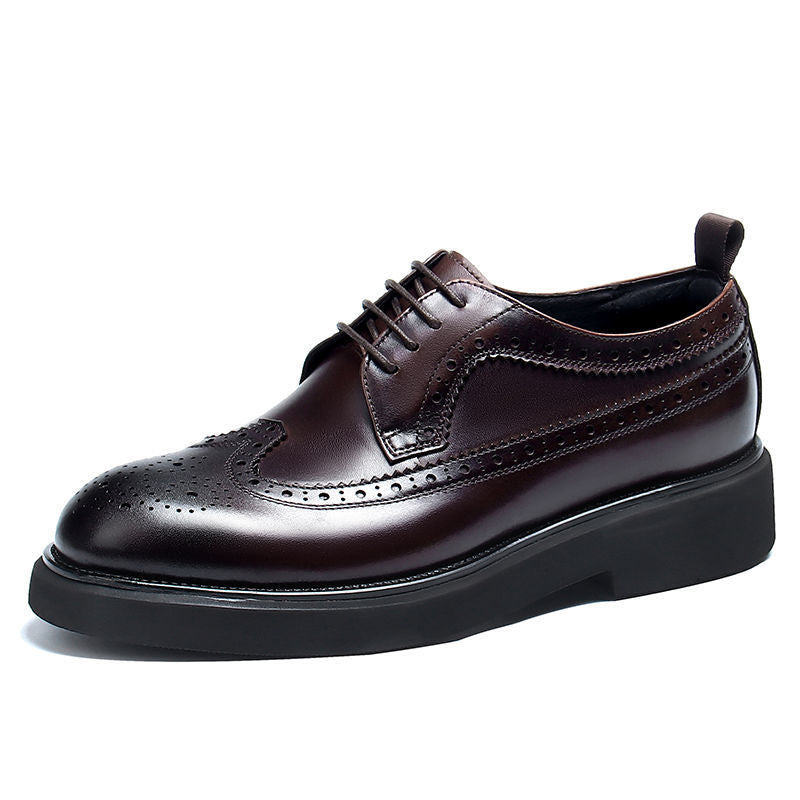 Men's Formal Wear Carved Cowhide Increased Light Casual Shoes