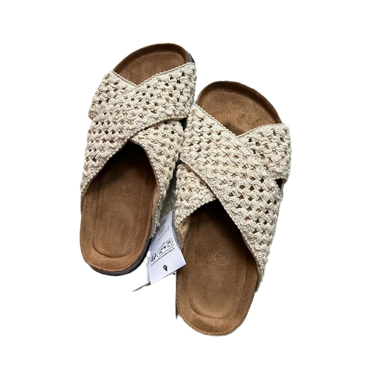Women's Cowhide Version Cross Strap Knitted Outdoor Slippers