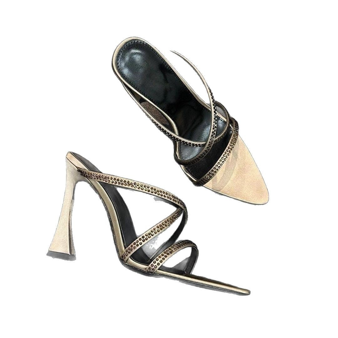 Women's Beautiful Open Toe Rhinestones Strap High Summer Sexy Temperament Heels