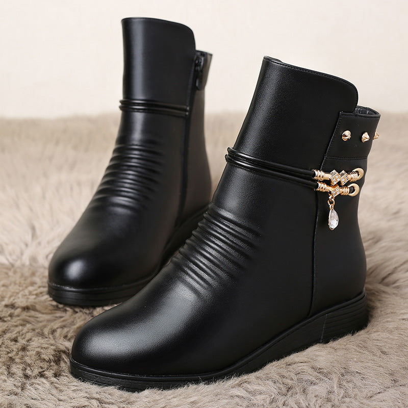 Women's Bottom Short Round Toe Wedge Suede Warm Boots