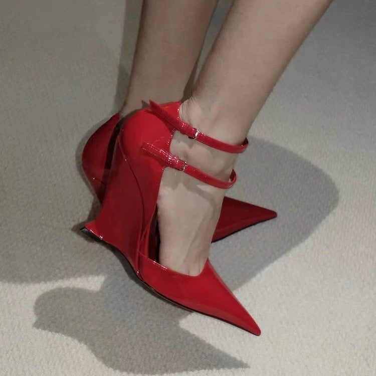 Women's Spring High Hollowed Wedge Patent Women's Shoes