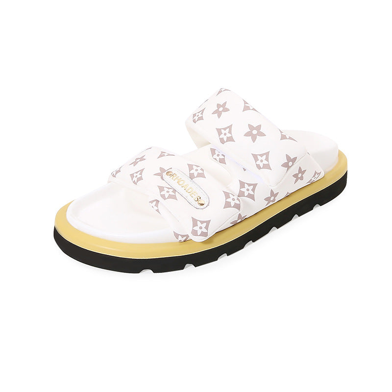 Women's Summer Old Flower Beach Velcro Platform Slippers