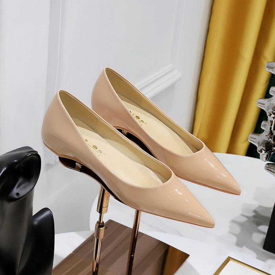 Women's Simple Patent Shallow Mouth Low With Casual Shoes