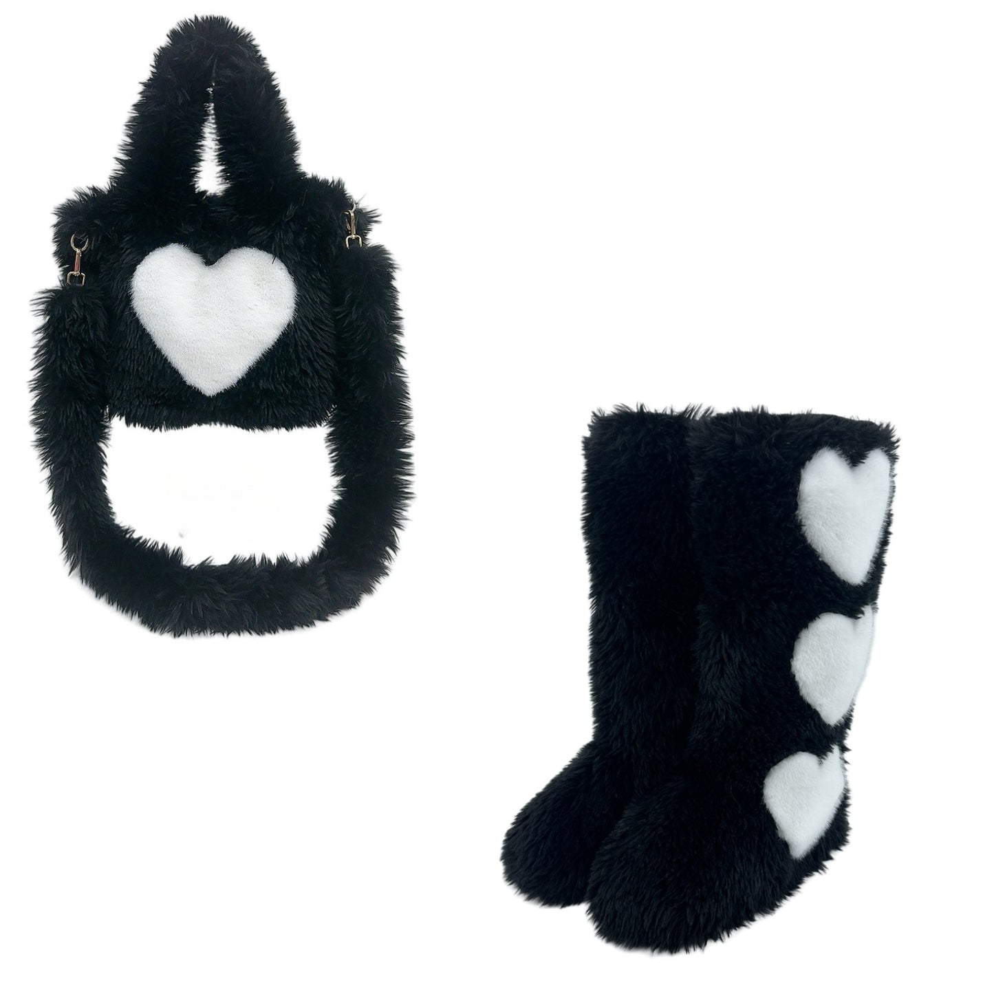 Women's Sweet Cool Style Imitation Fur Furry Tote Bag Snow Boots