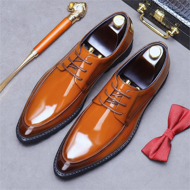 Men's Cowhide Genuine Soft Formal Wear Derby Pointed Toe Platform Leather Shoes