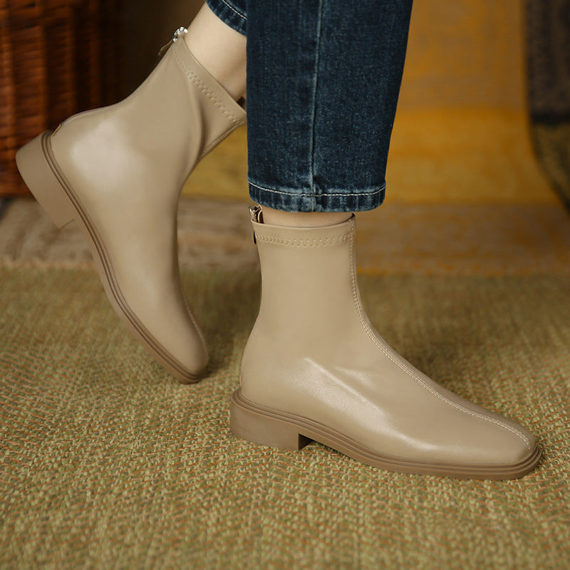 Women's Hot Milk Tea Color Flat Ankle Soft Boots