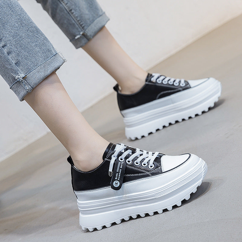 Women's Korean Style White Autumn Slim Feet Height Increasing Insole Trendy Women's Sports Shoes