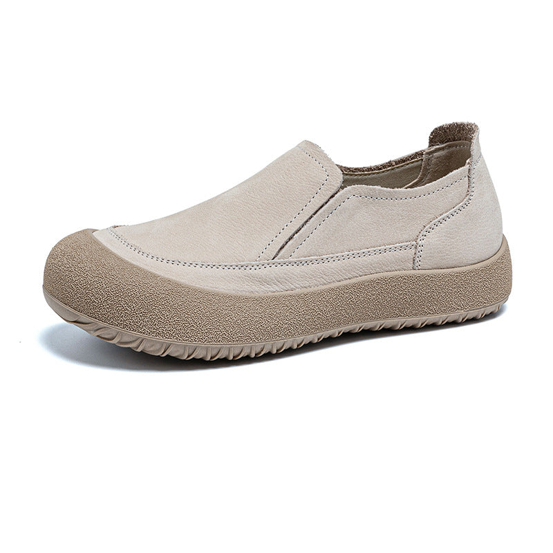 Women's Cowhide Retro Pumps Slip-on Soft Bottom Surface Loafers