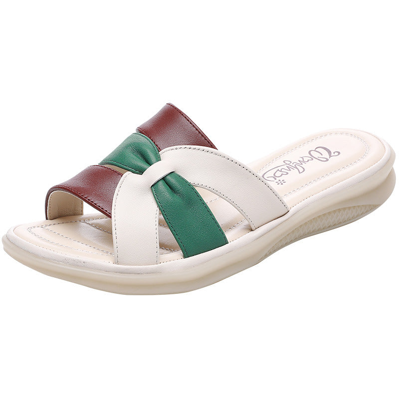 Women's Mom Summer Flat Color Matching Flip-flops Sandals
