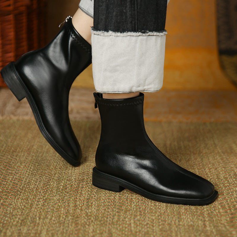 Women's Hot Milk Tea Color Flat Ankle Soft Boots