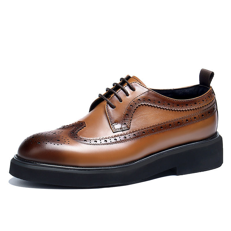 Men's Formal Wear Carved Cowhide Increased Light Casual Shoes