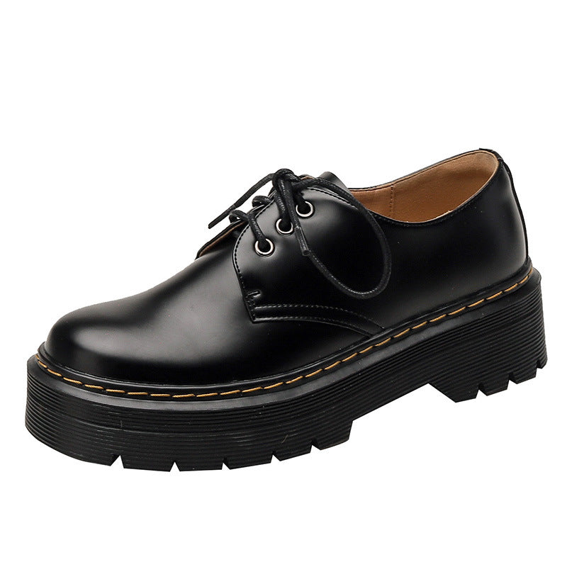 Style Black Thick Bottom Martin Preppy Leather Shoes