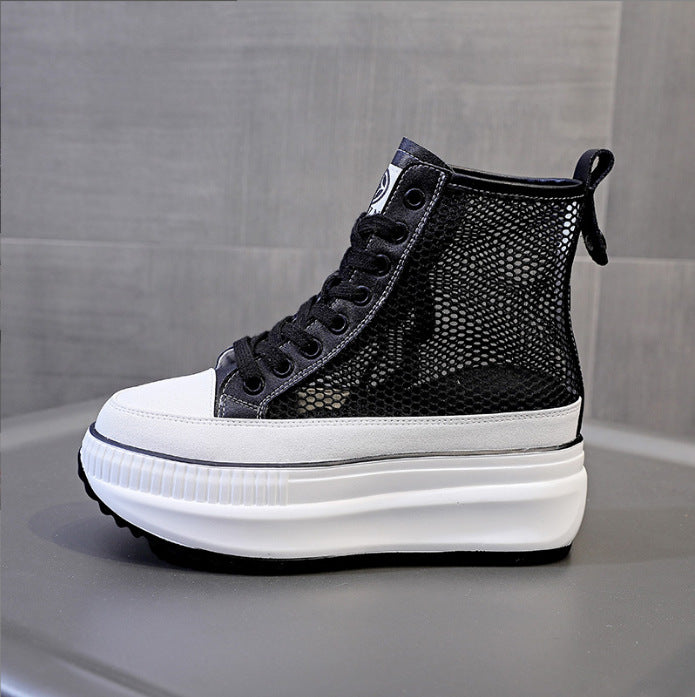 Women's Thin Platform Height Increasing Insole Breathable Hollow Sneakers