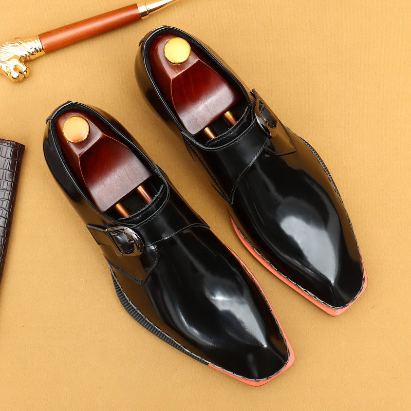 Men's High-grade Patent Glossy British Buckle Business Leather Shoes