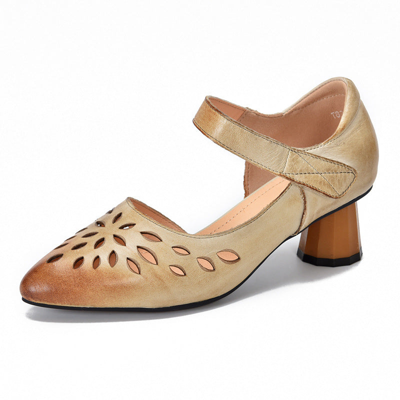 Pairs Of High Hole Pointed Genuine Sandals
