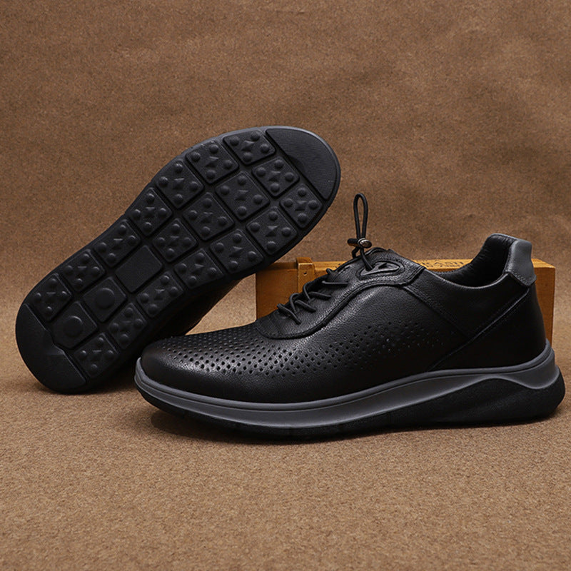 Men's Summer Breathable Mesh Rubber Outsole Perforated Leather Shoes