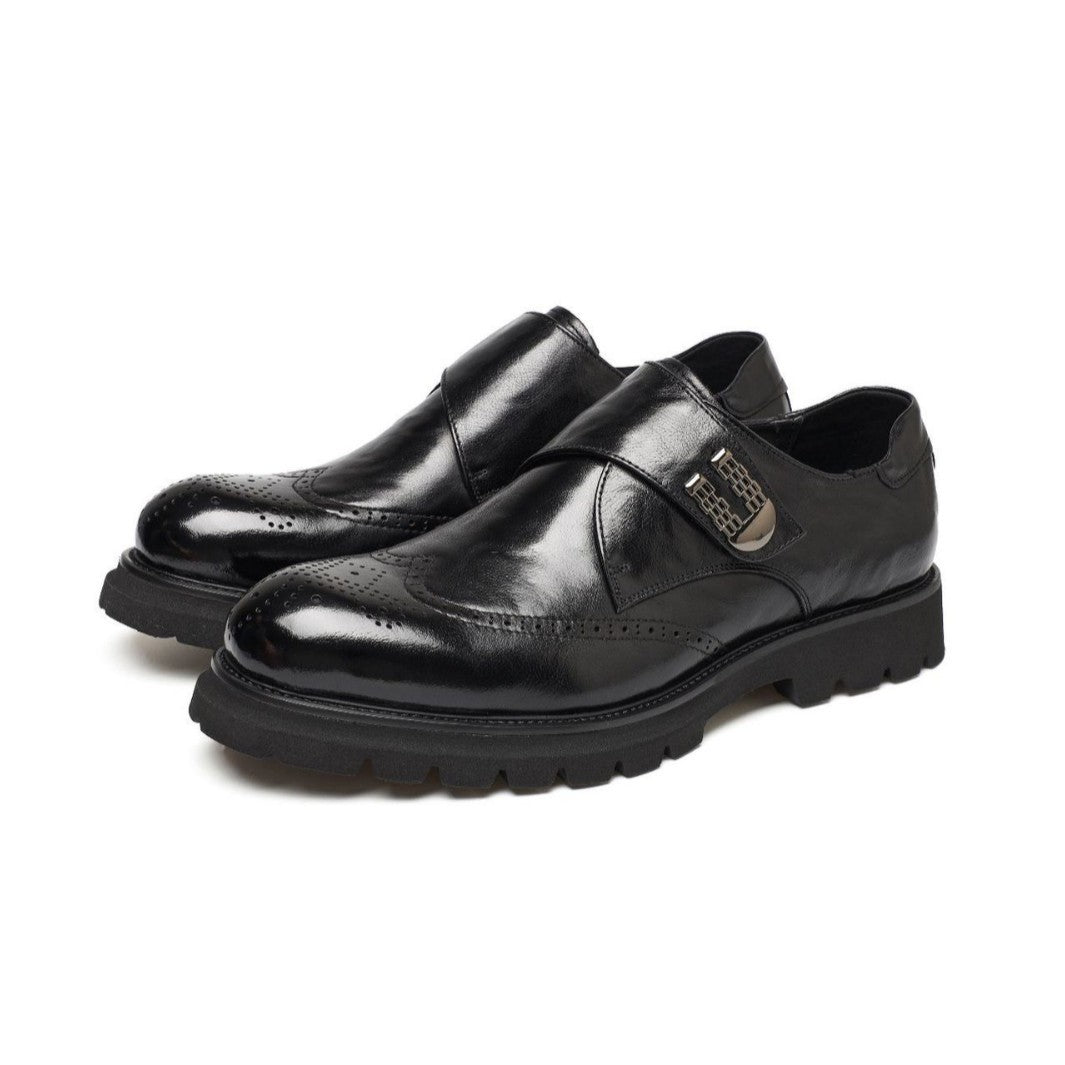 Men's Layer Cowhide Brogue Formal Business Low Leather Shoes