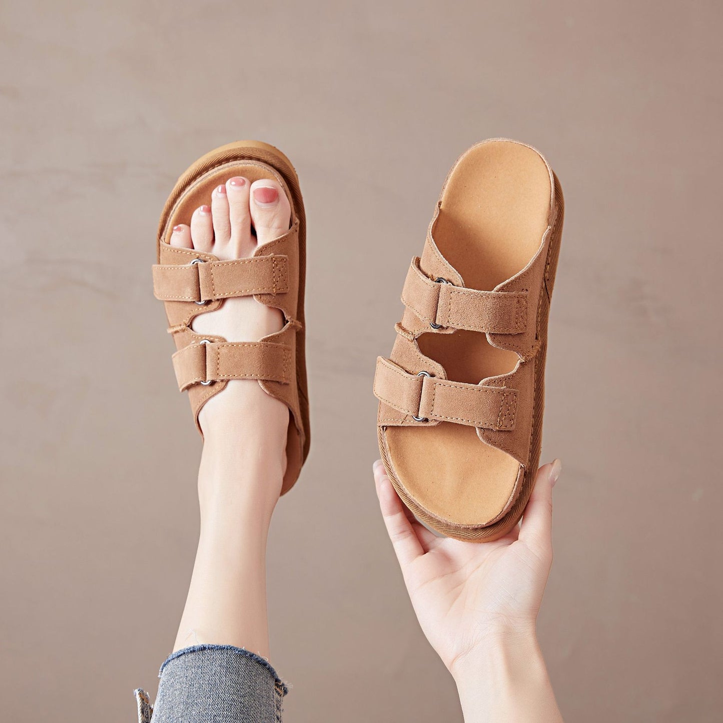 Toe Slip-on Muffin Platform Genuine Soft Slippers