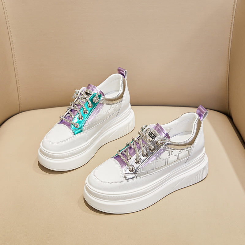 Women's White Spring Breathable Dad Platform Height Casual Shoes