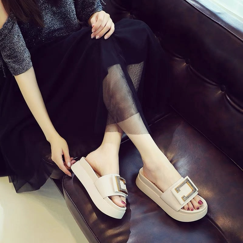 Women's Genuine Summer Platform Outer Wear Height Slippers