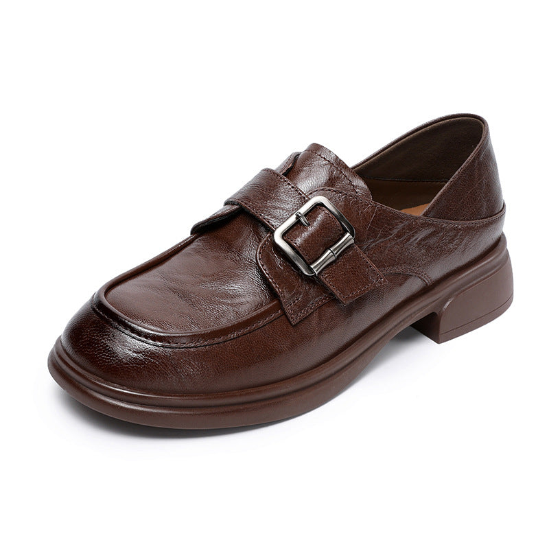 Women's Sheepskin Hand-held Spring Retro Buckle Commuter Leather Shoes