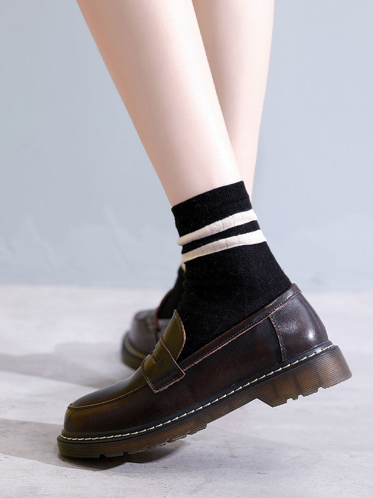 College Style Uniform British Female Slip-on Leather Shoes