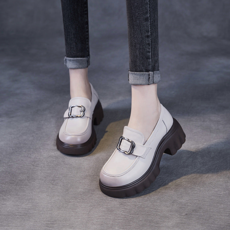 Women's Beautiful Natural Color Spring Genuine Retro Loafers