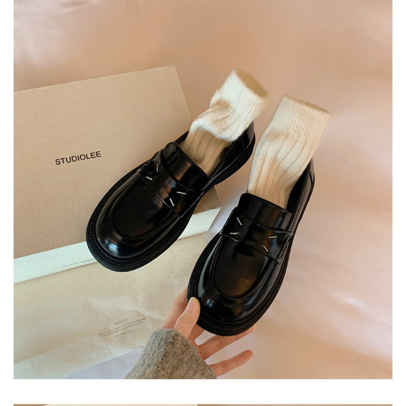 Women's Cowhide Platform Female Versatile Single-layer Slip-on Loafers