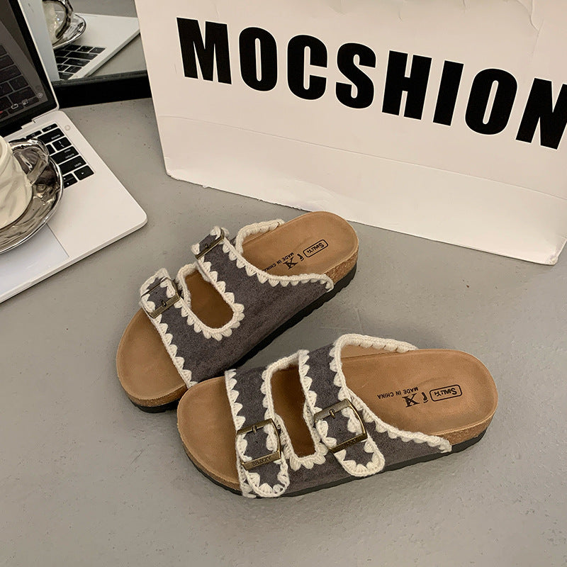 Women's Genuine Thick-soled Summer Fashion Outerwear Half Slippers