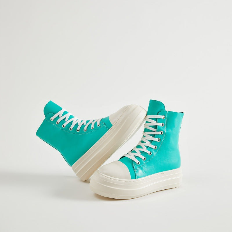 Women's Platform Side Zip Lace Up Increased Casual Shoes